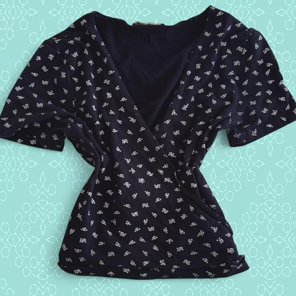 Brandy Melville Black Floral Wrap Blouse